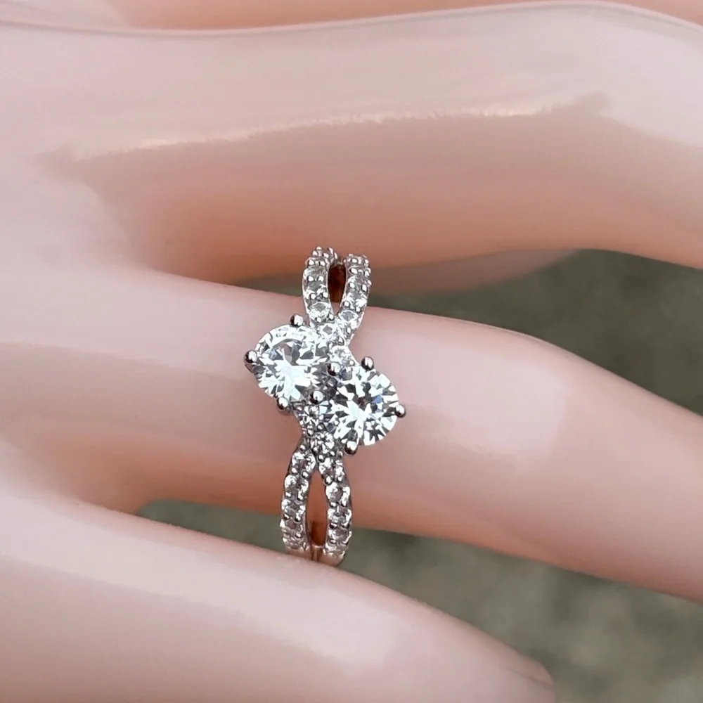 Genuine Lab Created 1.60 ct White Sapphire Bypass Ring Size 7 Sterling Silver
